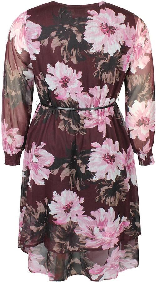 Zhenzi Plus Size A-lijn gebloemde blousejurk met ceintuur donkerrood - Foto 3
