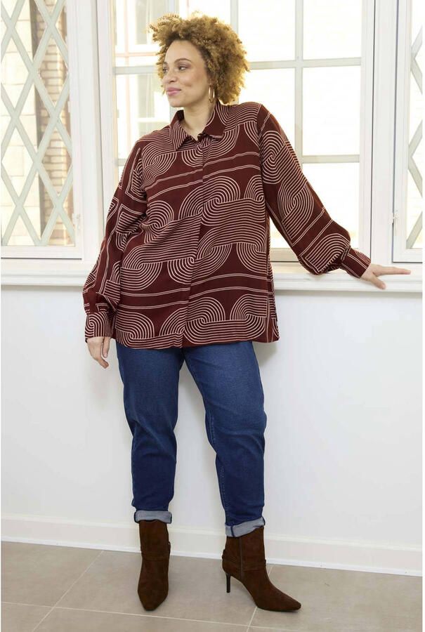 Zhenzi Plus Size blouse met print donkerrood