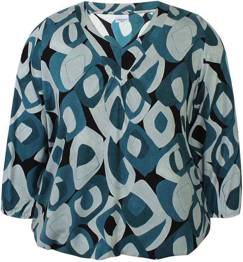 Zhenzi Plus Size blouse met print petrol
