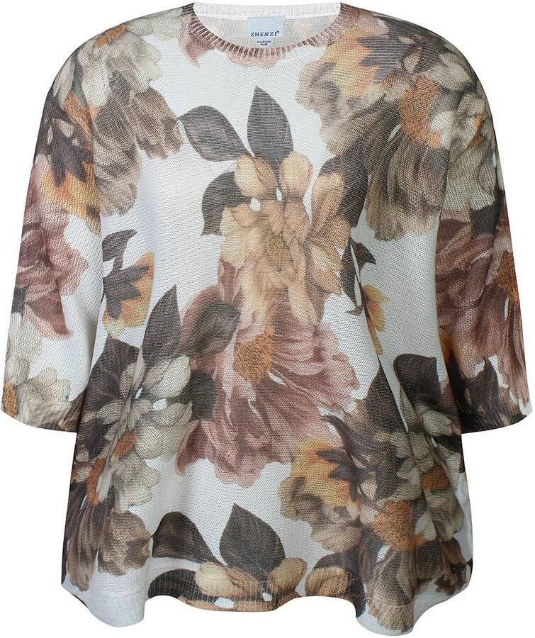 Zhenzi Plus Size gebloemde trui bruin