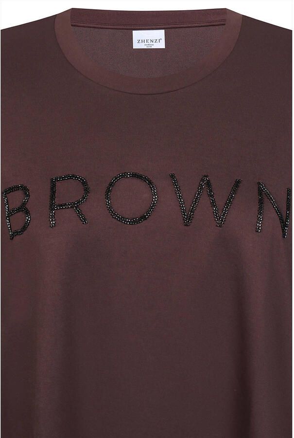 Zhenzi sweater Plus Size met tekst bruin - Foto 2
