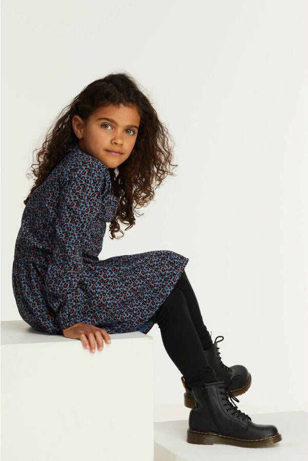 Zigga jurk met panterprint blauw roestbruin Meisjes Polyester Ronde hals 140