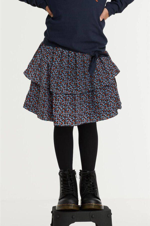 Zigga rok met panterprint blauw roestbruin Meisjes Polyester Panterprint 140