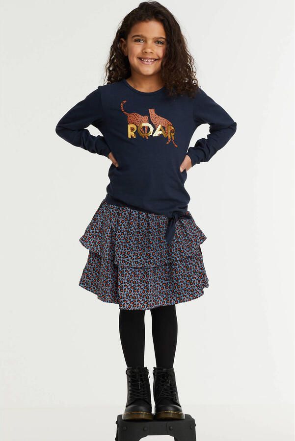 Zigga rok met panterprint blauw roestbruin Meisjes Polyester Panterprint 140 - Foto 3