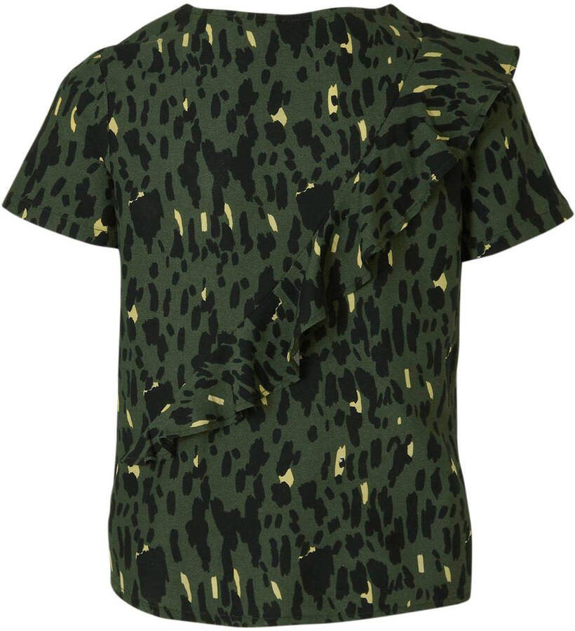 Zigga top met all over print en volant donkergroen zwart geel Meisjes Viscose Ronde hals 110 116 - Foto 2