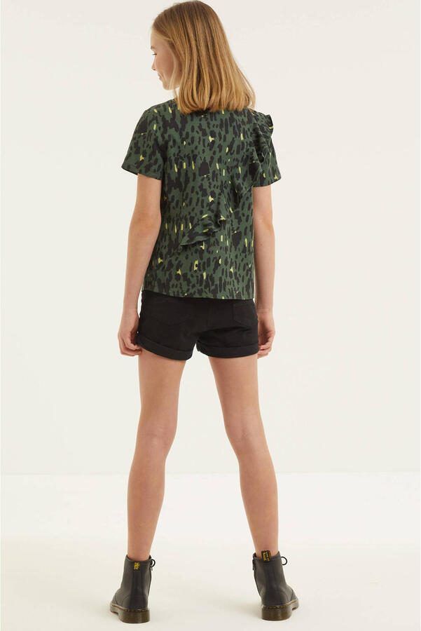 Zigga top met all over print en volant donkergroen zwart geel Meisjes Viscose Ronde hals 110 116 - Foto 3