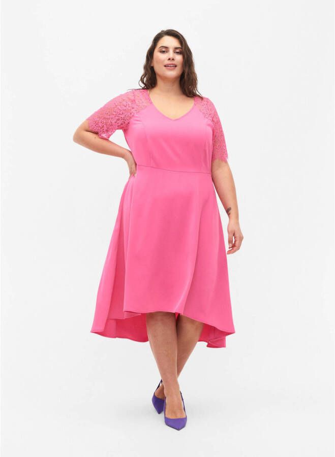 Zizzi A-lijn jurk MANGELINE met kant roze