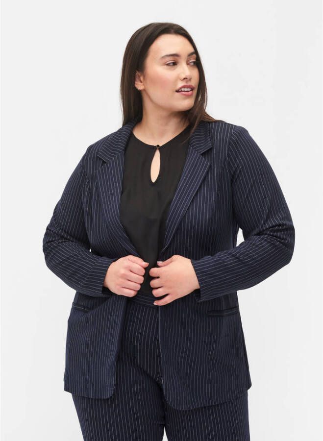 Zizzi blazer met krijtstreep blauw