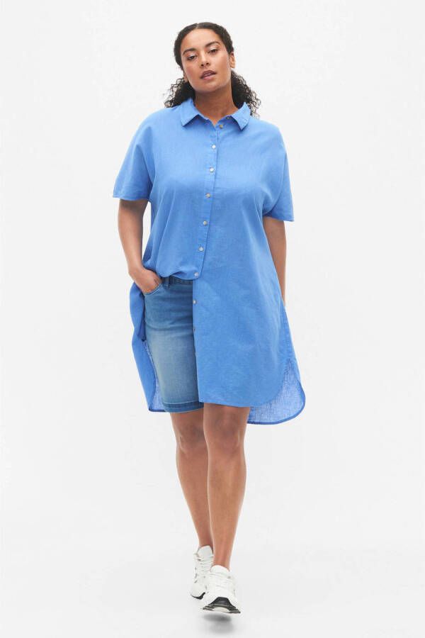 Zizzi blouse VFLEX met linnen blauw