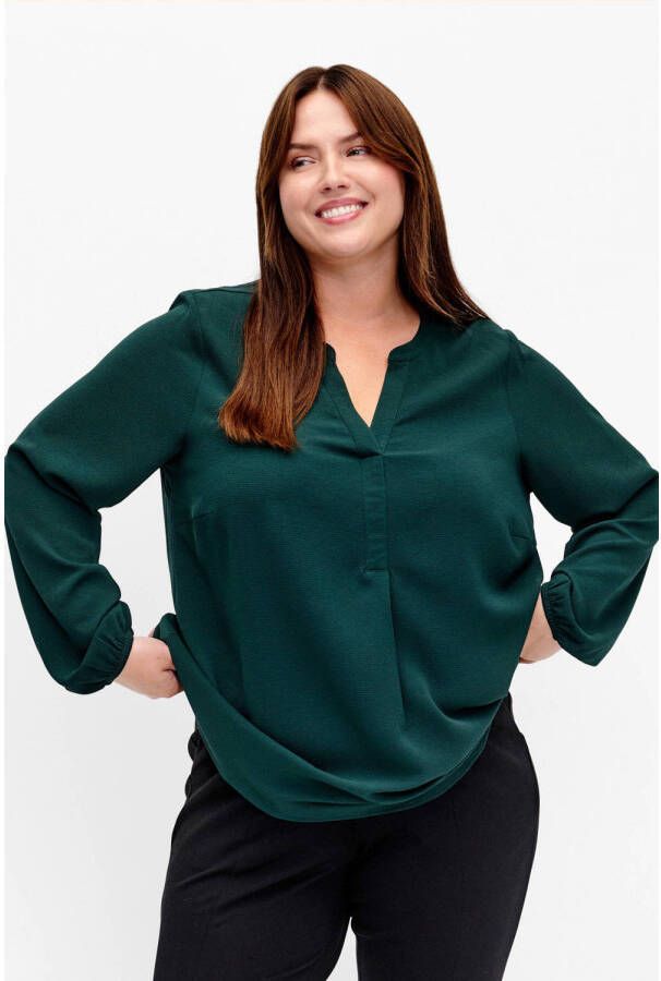 Zizzi blousetop van gerecycled polyester donkergroen