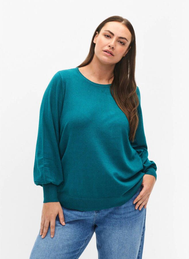 Zizzi fijngebreide sweater turquoise