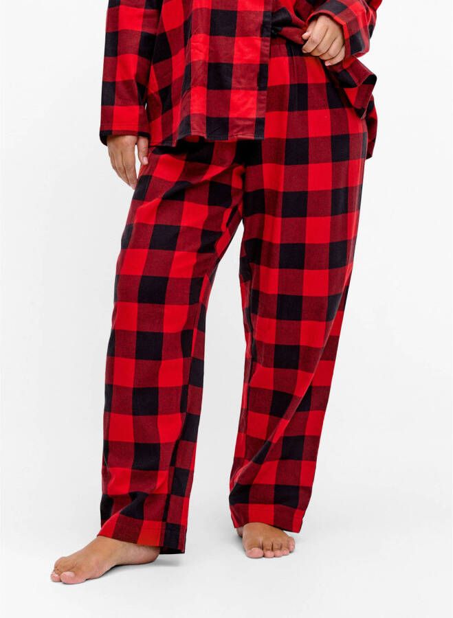 Zizzi flanellen pyjamabroek MJINGLE rood zwart