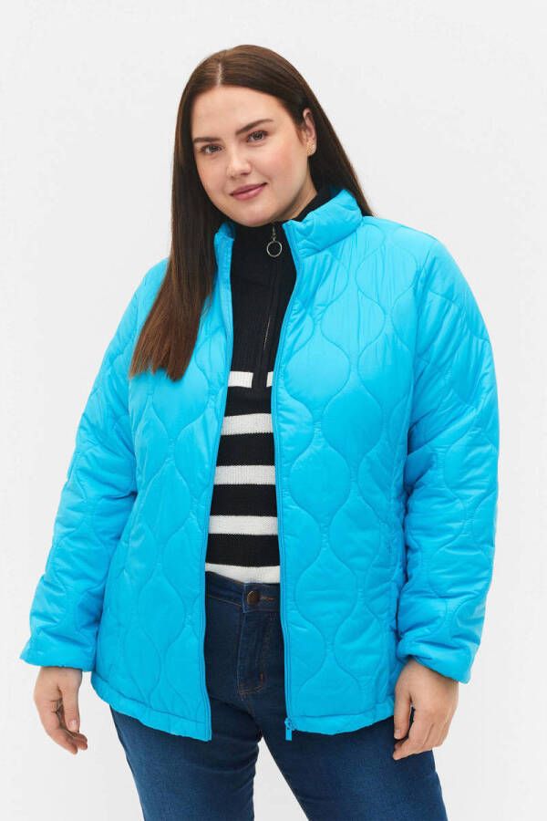 Zizzi gewatteerde jas CAMAYA lichtblauw