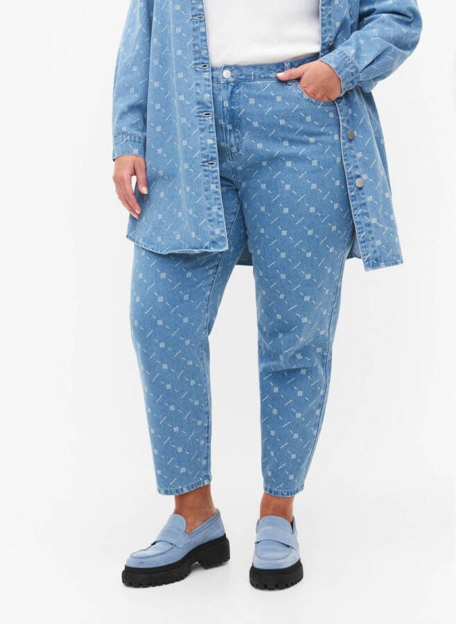 Zizzi high waist mom jeans JZIA met all over print lichtblauw denim
