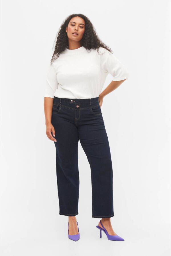 Zizzi high waist straight leg jeans Gemma dark denim lengtemaat 34