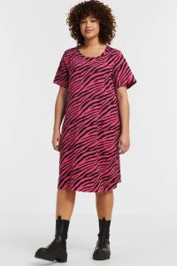 Zizzi jurk EZEBRA met zebraprint roze zwart