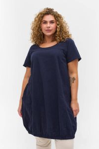 Zizzi korte jurk met elastische boord JEASY donkerblauw