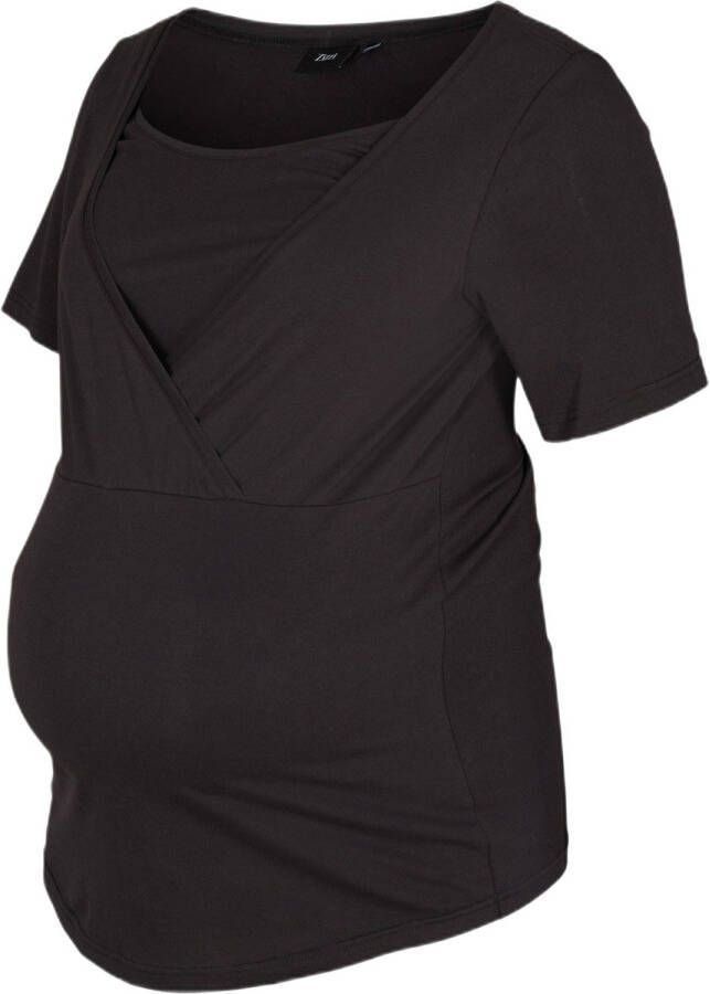 Zizzi Maternity zwangerschaps- en voedingstop zwart T-shirt Dames Stretchkatoen Ronde hals 42 44
