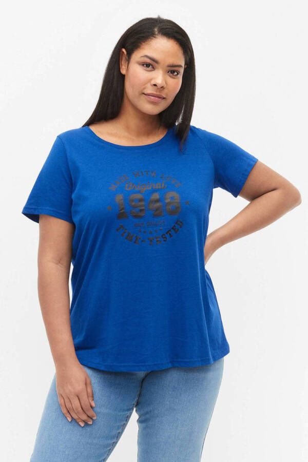 Zizzi T-shirt met biologisch katoen blauw zwart