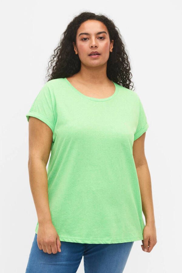 Zizzi T-shirt met omslagdetail MKATJA neon groen