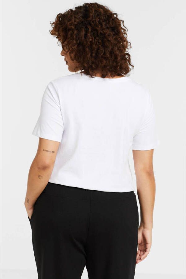 Zizzi T-shirt met V-hals en korte mouwen wit