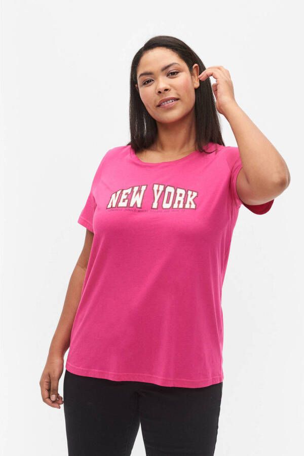 Zizzi T-shirt VDANNA met printopdruk roze