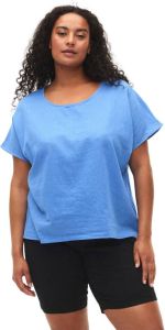 Zizzi T-shirt VFLEX met linnen blauw