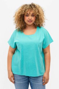 Zizzi T-shirt VFLEX met linnen turquoise
