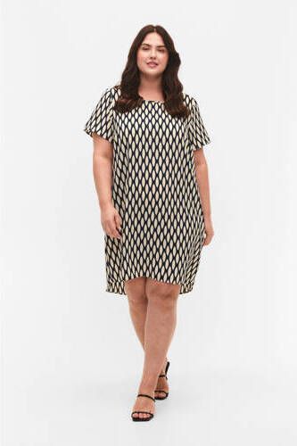 Zizzi T-shirtjurk CAANNI met all over print zwart ecru