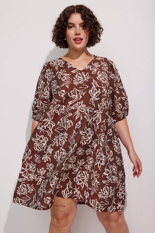 Zizzi A-lijn jurk Plus Size met print bruin - Foto 3