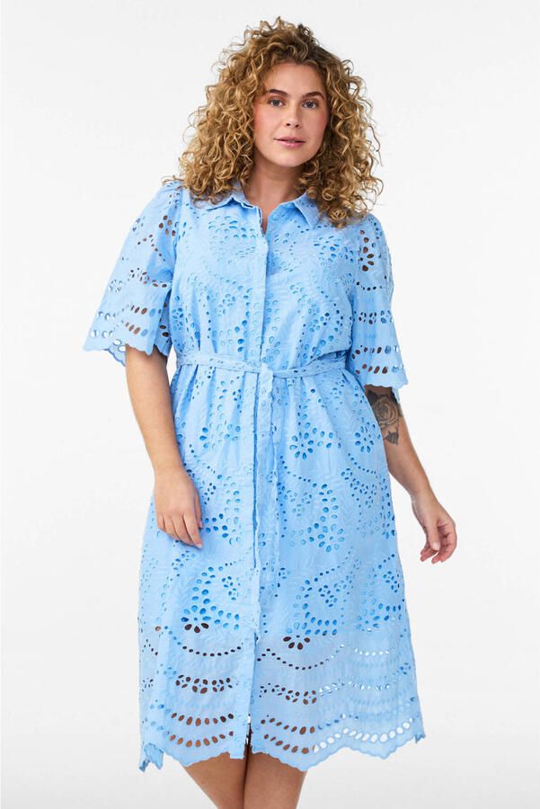 Zizzi blousejurk broderie lichtblauw