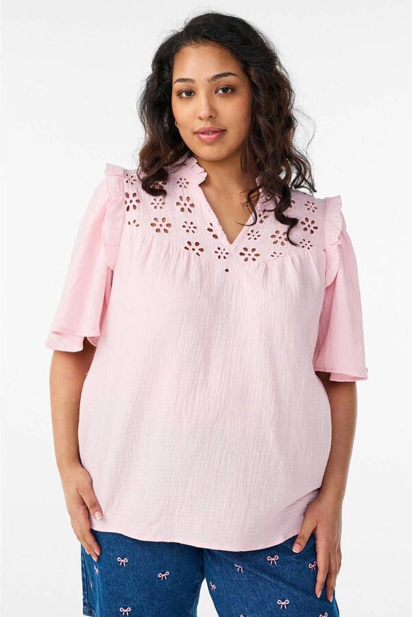 Zizzi blousetop broderie lichtroze