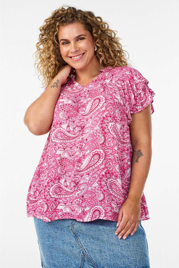Zizzi blousetop met paisley print roze