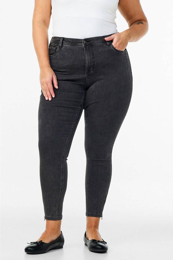 Zizzi cropped high waist skinny jeans Amy grey denim