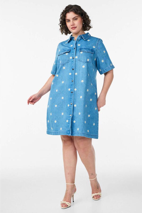 Zizzi denim gebloemde spijkerjurk