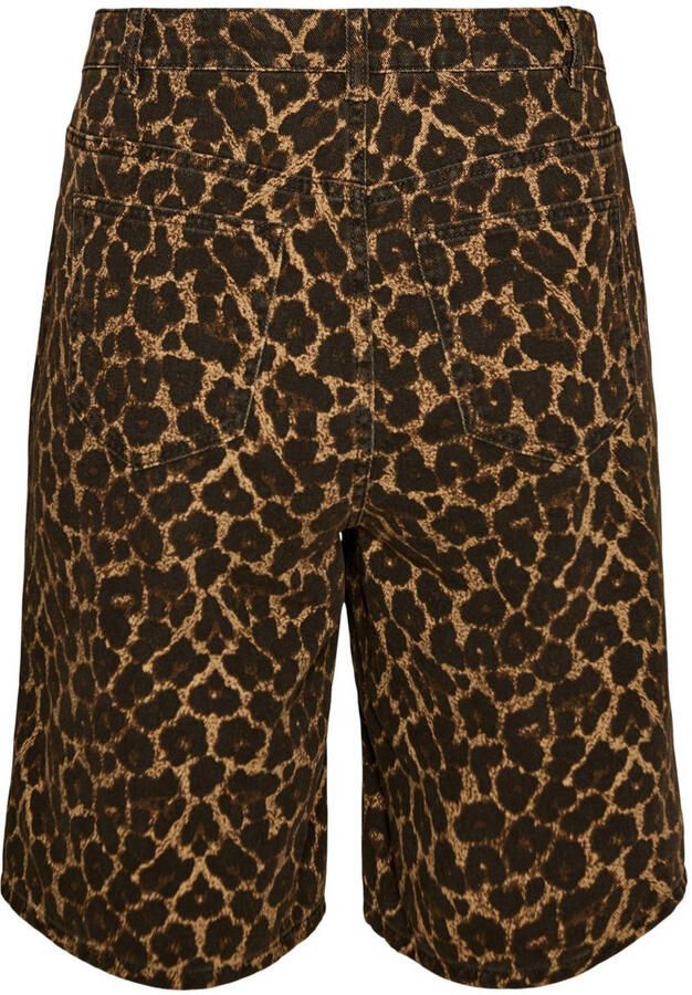 Zizzi denim wide leg regular waist short met panterprint beige