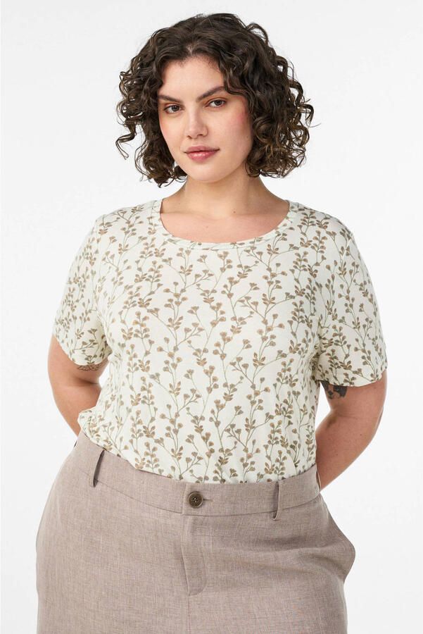 Zizzi gebloemd T-shirt ecru