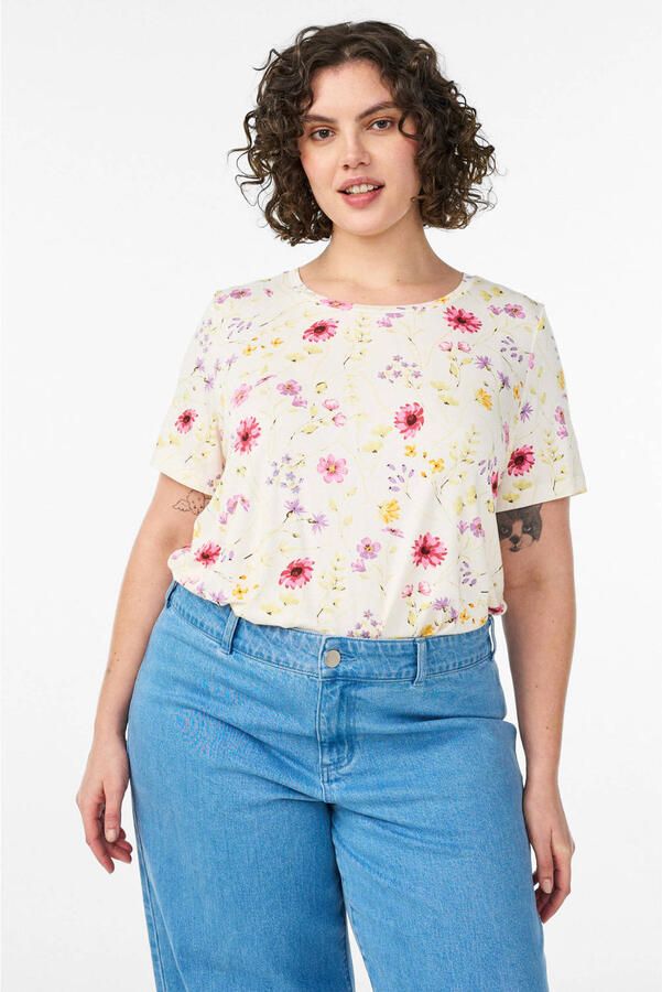 Zizzi gebloemd T-shirt wit