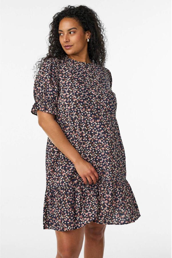 Zizzi gebloemde blousejurk Plus Size donkerblauw