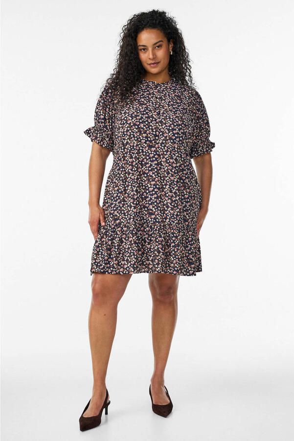 Zizzi gebloemde blousejurk Plus Size donkerblauw - Foto 2