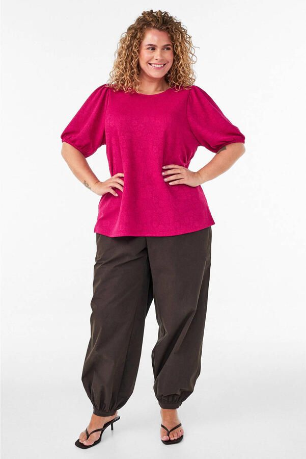 Zizzi gebloemde blousetop Plus Size fuchsia - Foto 3