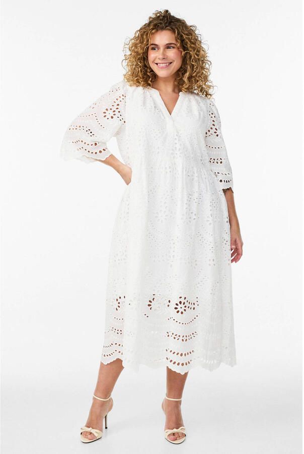 Zizzi gebloemde cocktailjurk broderie wit