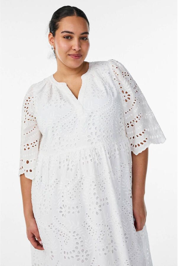 Zizzi gebloemde cocktailjurk broderie wit