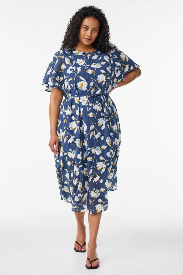 Zizzi gebloemde midi jurk Plus Size blauw