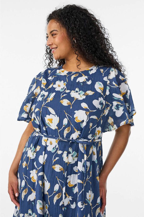 Zizzi gebloemde midi jurk Plus Size blauw - Foto 3