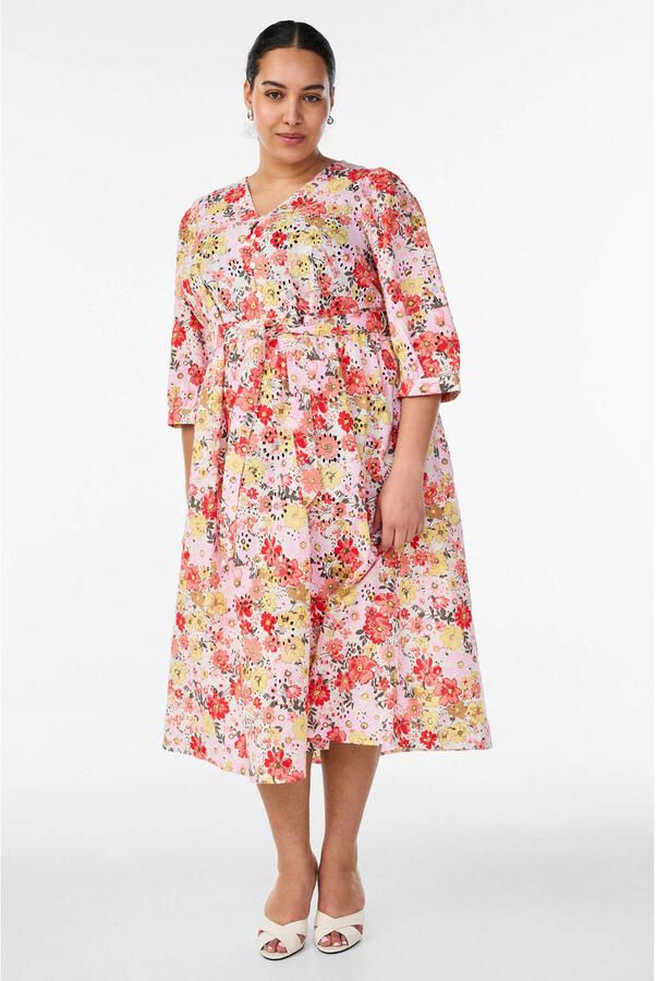 Zizzi gebloemde midi jurk Plus Size roze