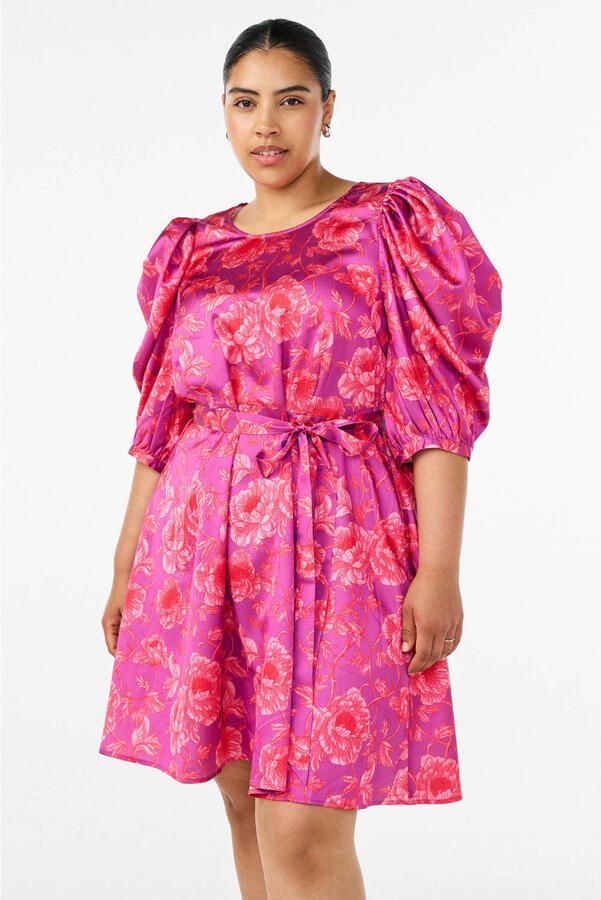 Zizzi gebloemde midi jurk Plus Size roze