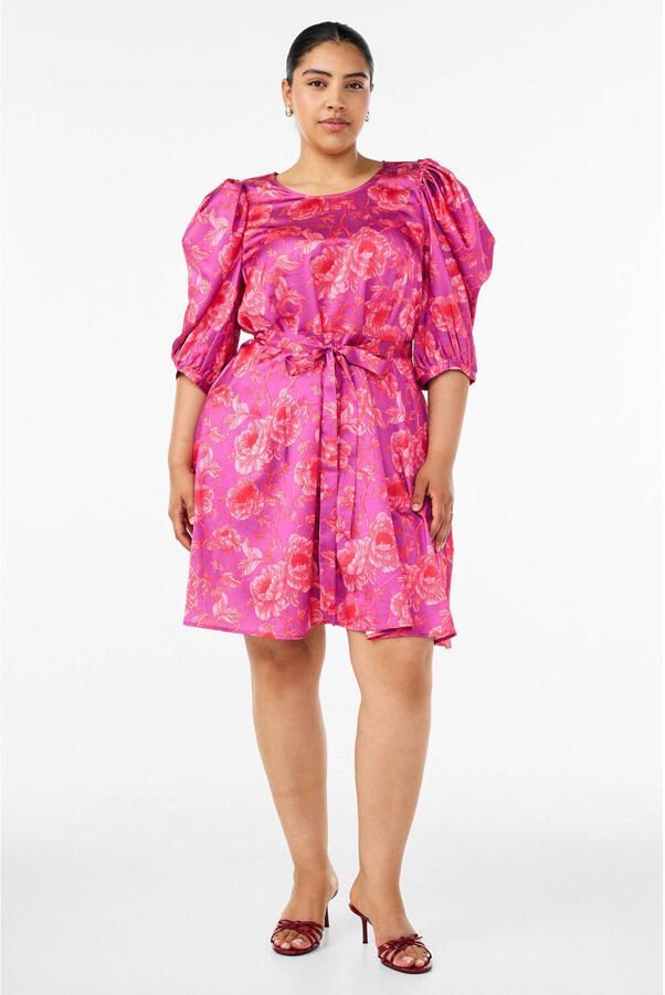 Zizzi gebloemde midi jurk Plus Size roze - Foto 2