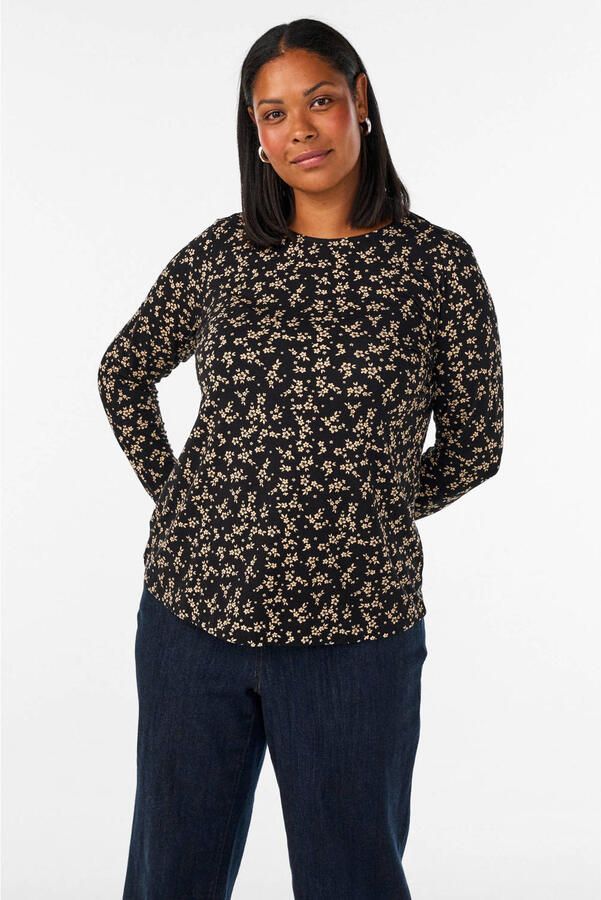 Zizzi gebloemde top Plus Size zwart