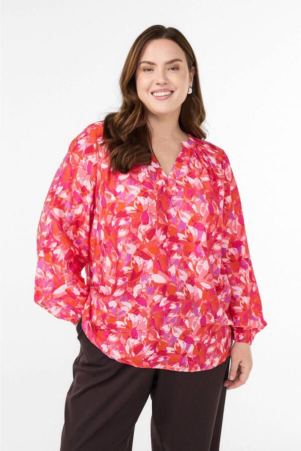 Zizzi gebloemde top roze